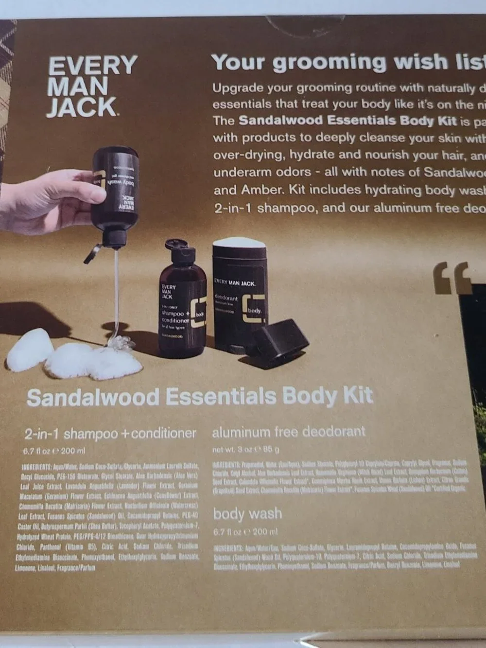 EVERY MAN JACK -NIB- SANDAL WOOD ESSENTIALS BODY KIT